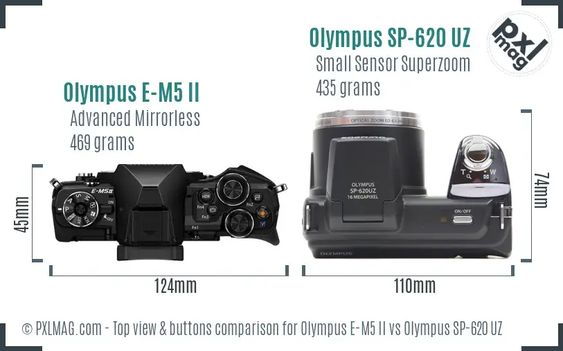 Olympus E-M5 II vs Olympus SP-620 UZ top view buttons comparison