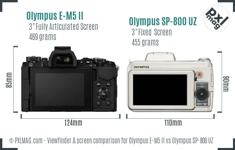 Olympus E-M5 II vs Olympus SP-800 UZ Screen and Viewfinder comparison