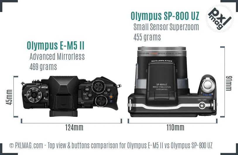 Olympus E-M5 II vs Olympus SP-800 UZ top view buttons comparison