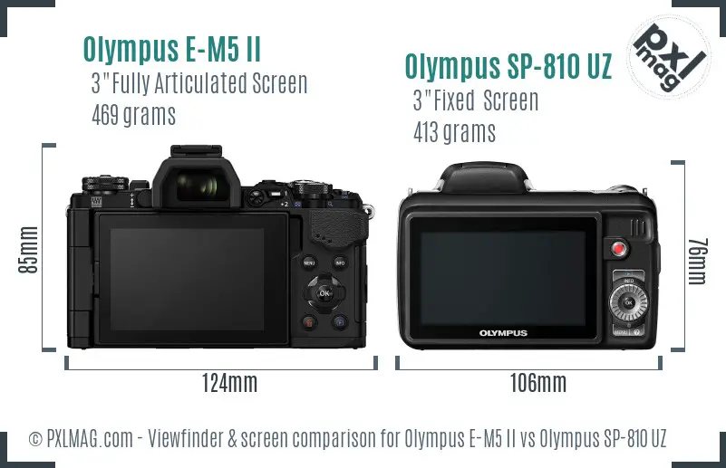 Olympus E-M5 II vs Olympus SP-810 UZ Screen and Viewfinder comparison