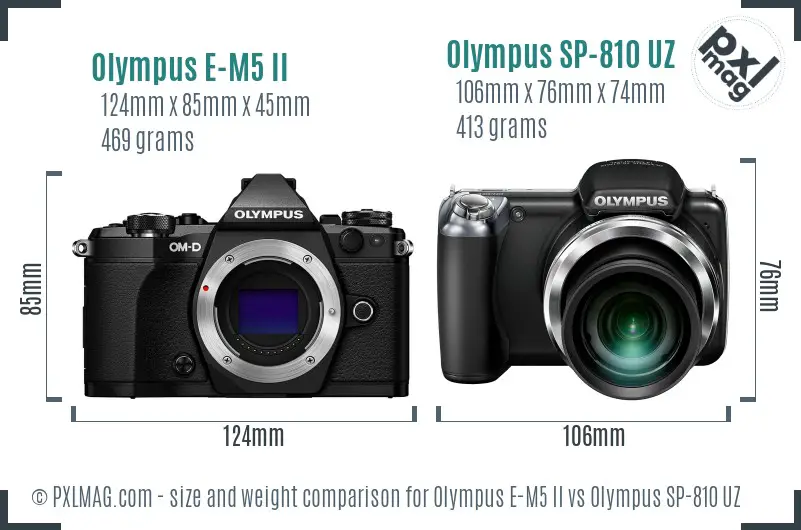 Olympus E-M5 II vs Olympus SP-810 UZ size comparison