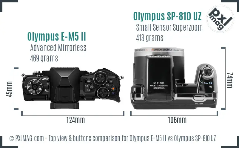 Olympus E-M5 II vs Olympus SP-810 UZ top view buttons comparison