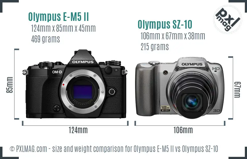 Olympus E-M5 II vs Olympus SZ-10 size comparison