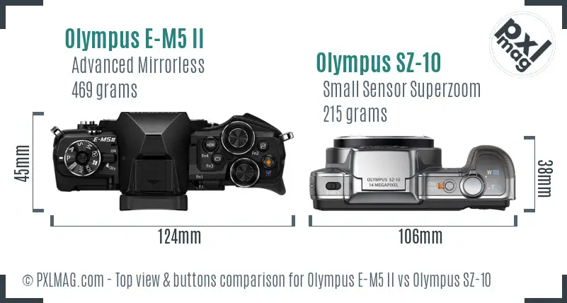 Olympus E-M5 II vs Olympus SZ-10 top view buttons comparison