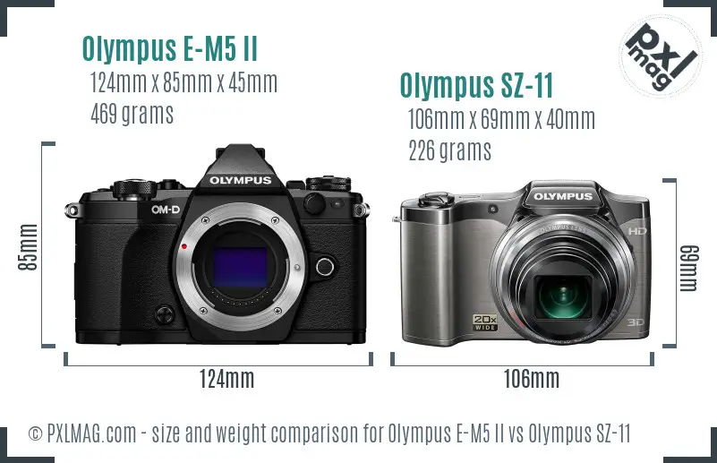 Olympus E-M5 II vs Olympus SZ-11 size comparison