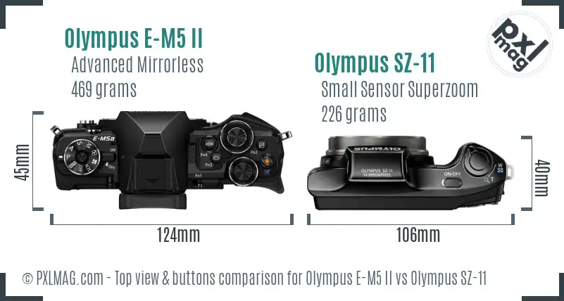 Olympus E-M5 II vs Olympus SZ-11 top view buttons comparison