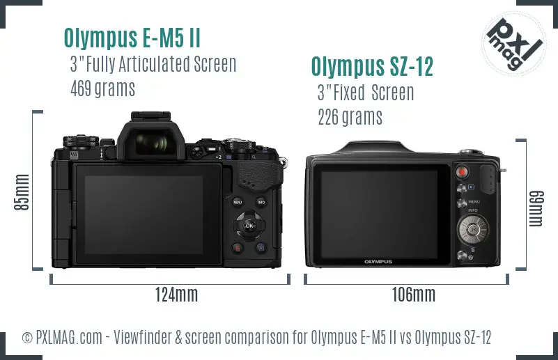 Olympus E-M5 II vs Olympus SZ-12 Screen and Viewfinder comparison