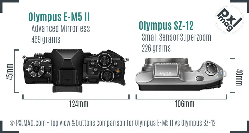 Olympus E-M5 II vs Olympus SZ-12 top view buttons comparison