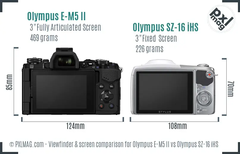 Olympus E-M5 II vs Olympus SZ-16 iHS Screen and Viewfinder comparison
