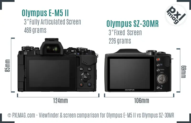 Olympus E-M5 II vs Olympus SZ-30MR Screen and Viewfinder comparison