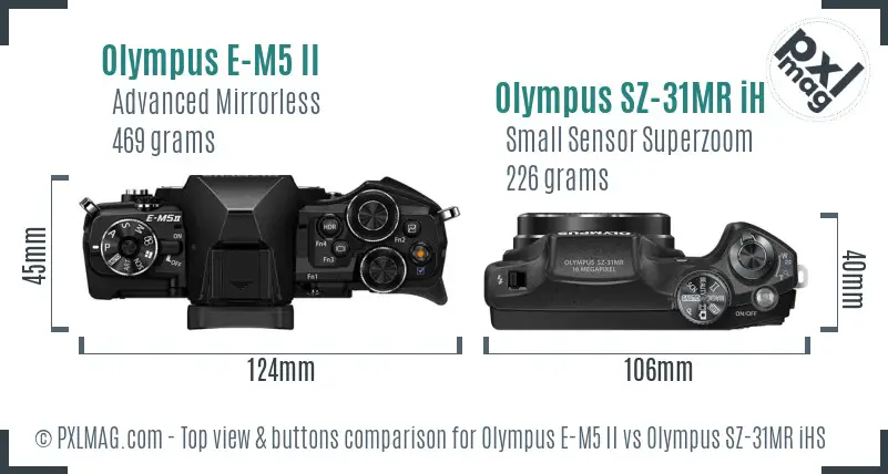 Olympus E-M5 II vs Olympus SZ-31MR iHS top view buttons comparison