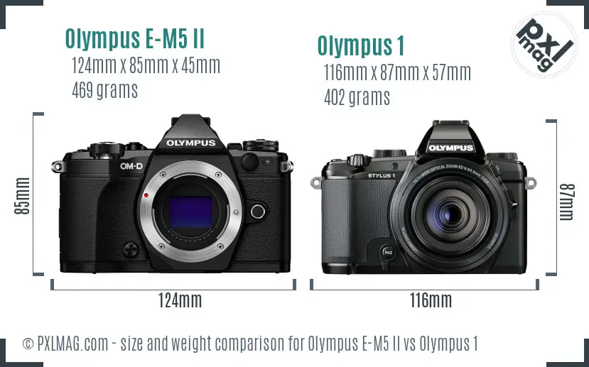 Olympus E-M5 II vs Olympus 1 size comparison