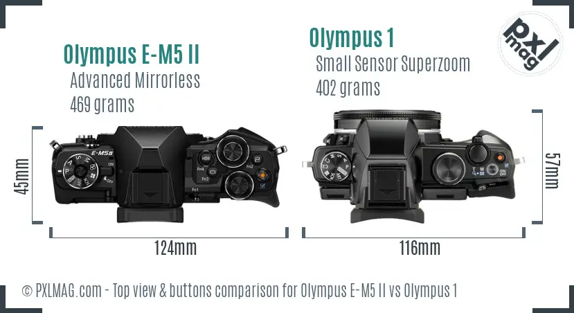 Olympus E-M5 II vs Olympus 1 top view buttons comparison