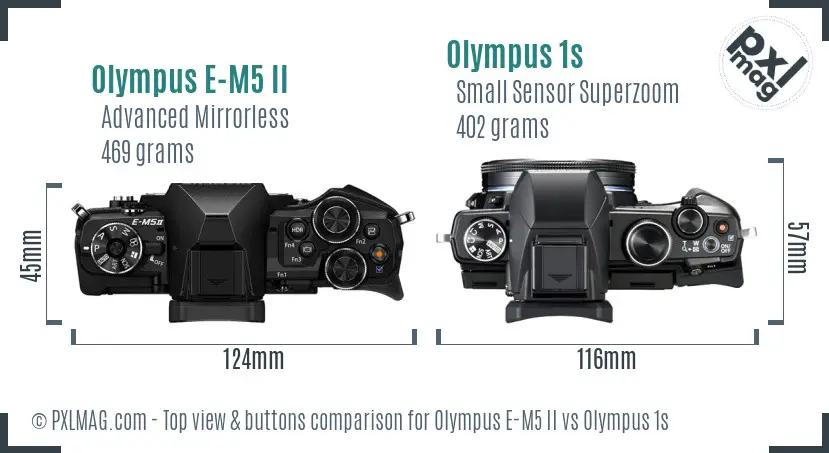 Olympus E-M5 II vs Olympus 1s top view buttons comparison