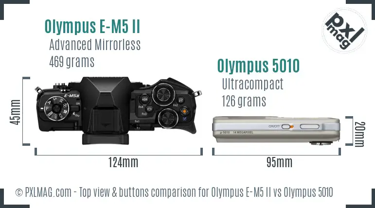 Olympus E-M5 II vs Olympus 5010 top view buttons comparison