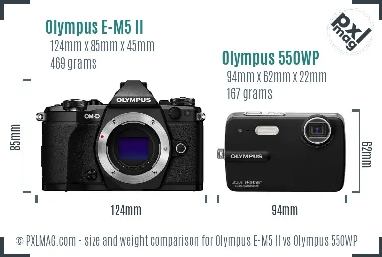 Olympus E-M5 II vs Olympus 550WP size comparison
