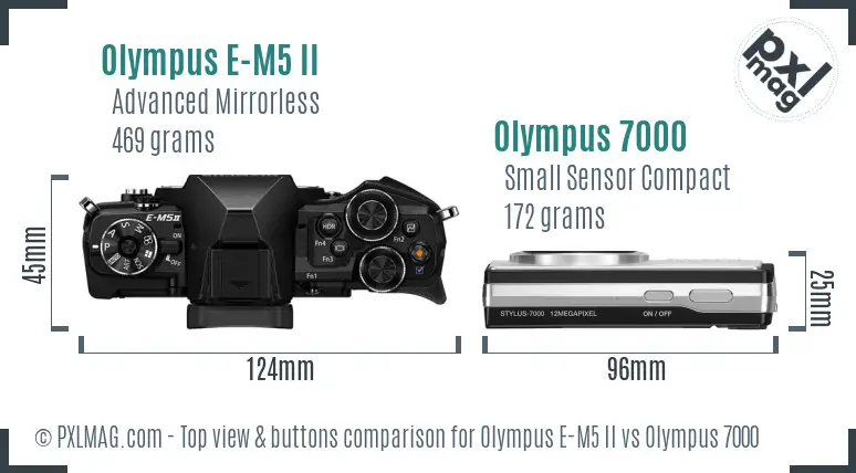 Olympus E-M5 II vs Olympus 7000 top view buttons comparison