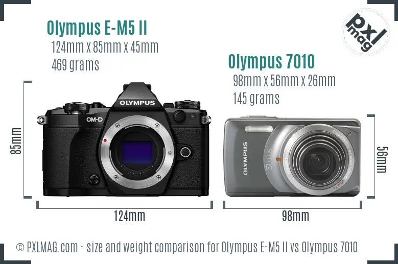 Olympus E-M5 II vs Olympus 7010 size comparison