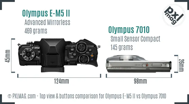 Olympus E-M5 II vs Olympus 7010 top view buttons comparison