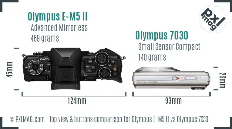 Olympus E-M5 II vs Olympus 7030 top view buttons comparison