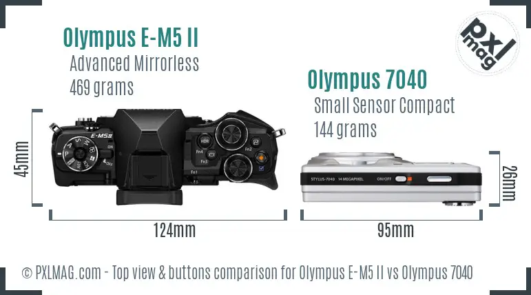 Olympus E-M5 II vs Olympus 7040 top view buttons comparison