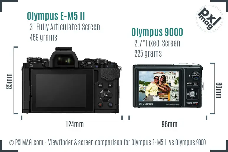 Olympus E-M5 II vs Olympus 9000 Screen and Viewfinder comparison