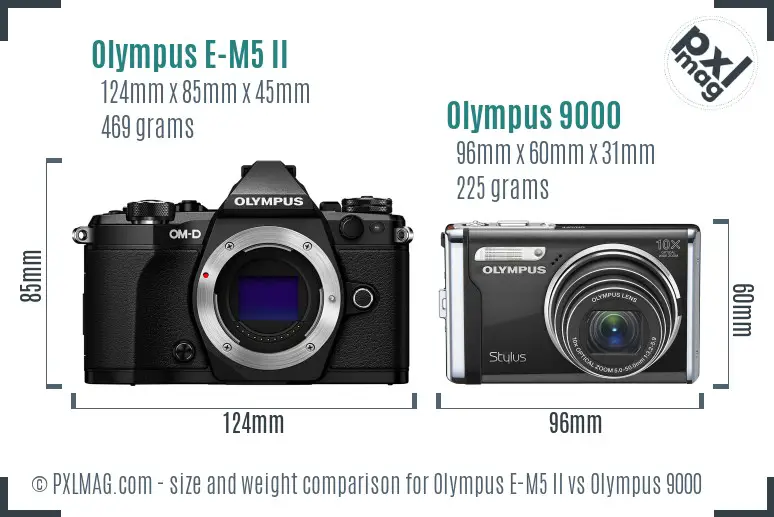 Olympus E-M5 II vs Olympus 9000 size comparison