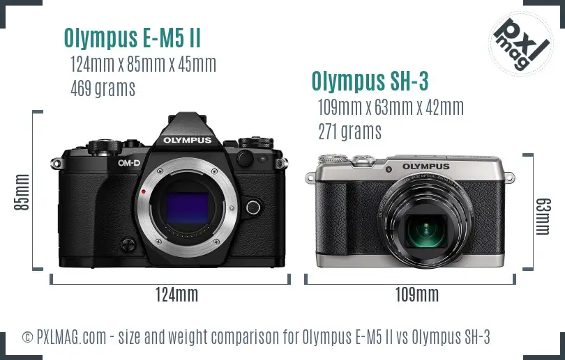 Olympus E-M5 II vs Olympus SH-3 size comparison