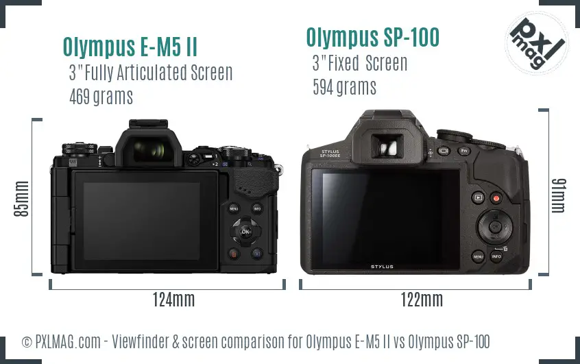 Olympus E-M5 II vs Olympus SP-100 Screen and Viewfinder comparison
