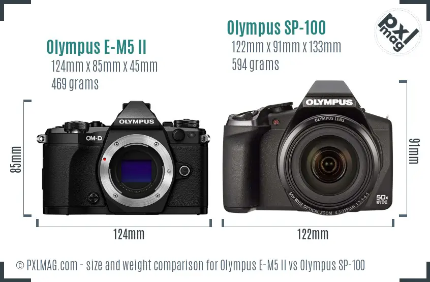 Olympus E-M5 II vs Olympus SP-100 size comparison