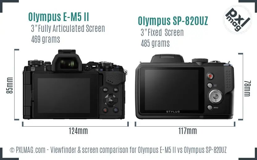 Olympus E-M5 II vs Olympus SP-820UZ Screen and Viewfinder comparison