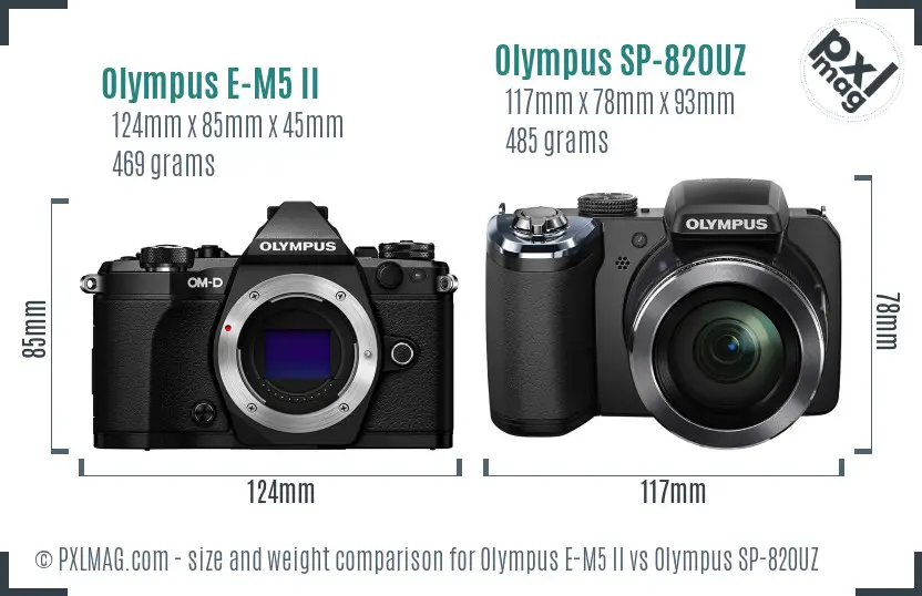 Olympus E-M5 II vs Olympus SP-820UZ size comparison