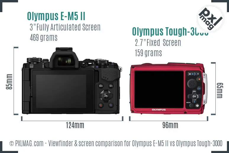 Olympus E-M5 II vs Olympus Tough-3000 Screen and Viewfinder comparison
