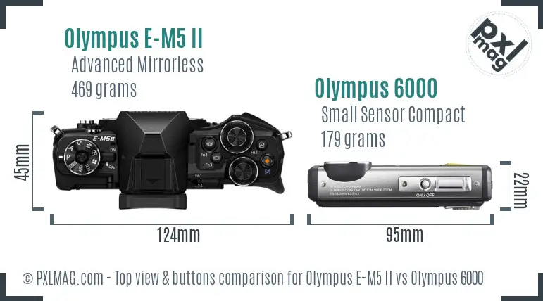 Olympus E-M5 II vs Olympus 6000 top view buttons comparison