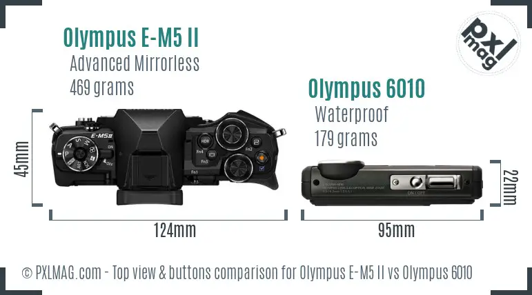 Olympus E-M5 II vs Olympus 6010 top view buttons comparison