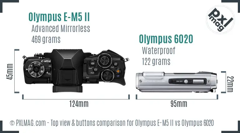 Olympus E-M5 II vs Olympus 6020 top view buttons comparison