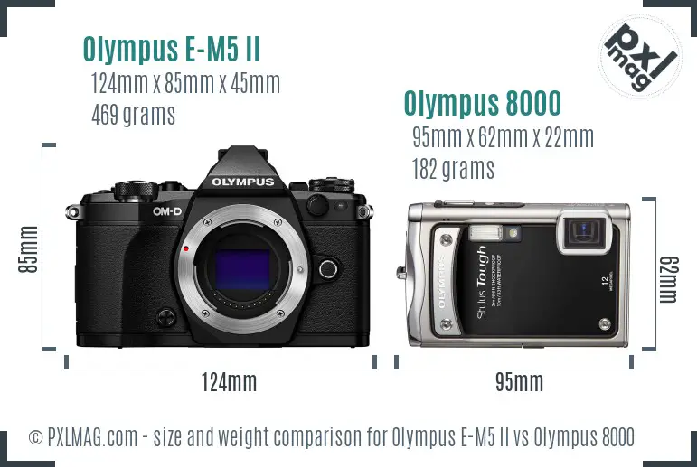 Olympus E-M5 II vs Olympus 8000 size comparison