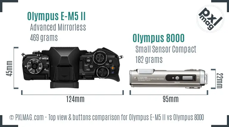 Olympus E-M5 II vs Olympus 8000 top view buttons comparison