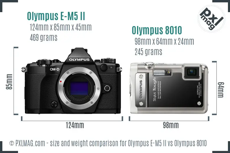 Olympus E-M5 II vs Olympus 8010 size comparison