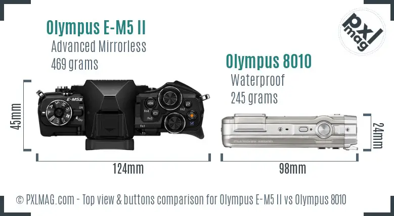 Olympus E-M5 II vs Olympus 8010 top view buttons comparison