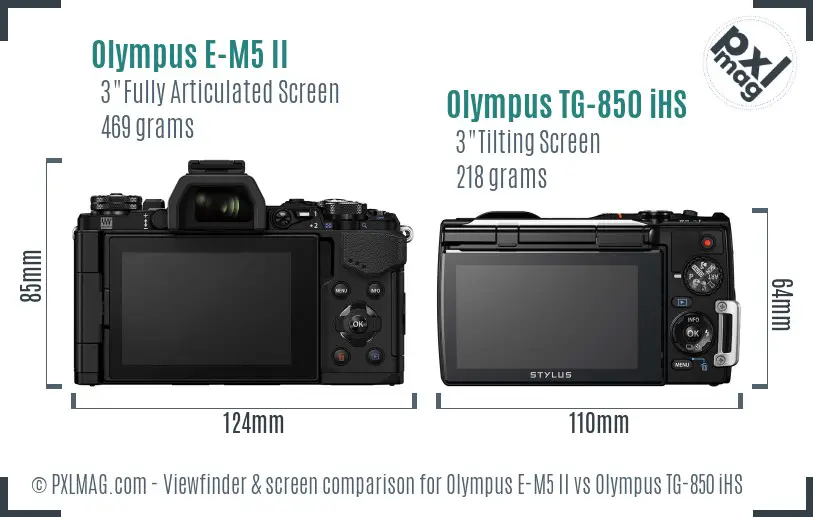 Olympus E-M5 II vs Olympus TG-850 iHS Screen and Viewfinder comparison