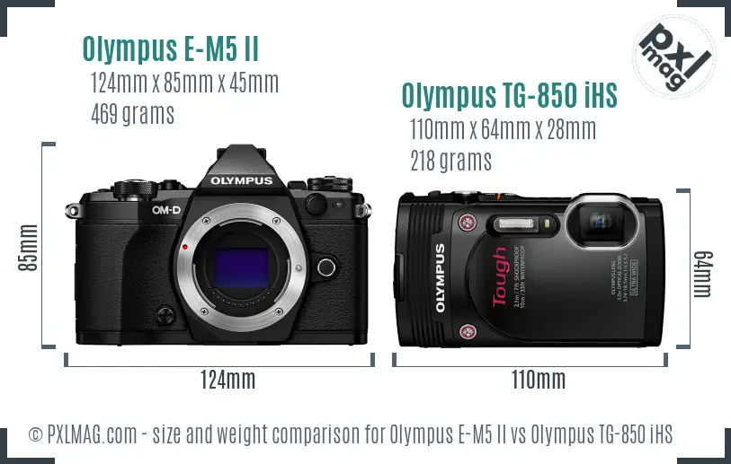 Olympus E-M5 II vs Olympus TG-850 iHS size comparison