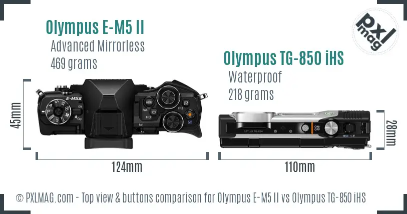 Olympus E-M5 II vs Olympus TG-850 iHS top view buttons comparison