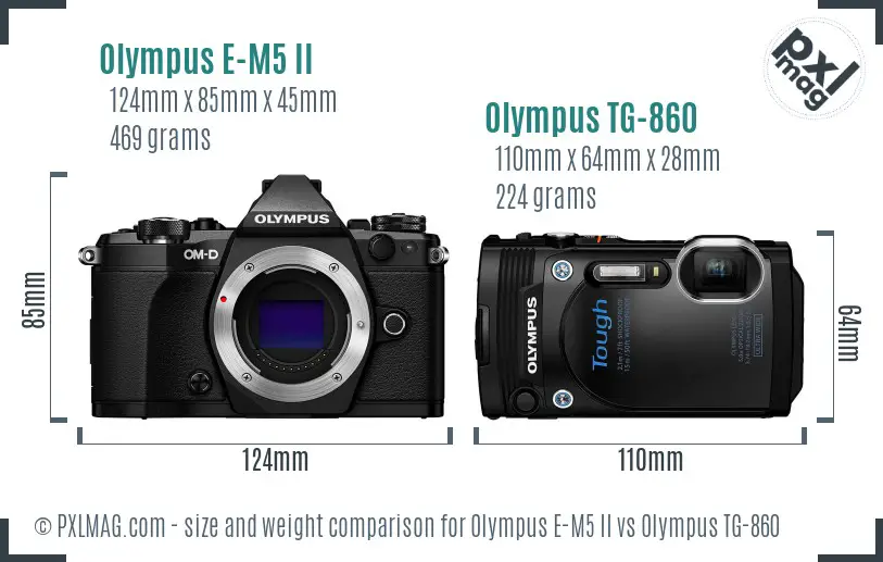 Olympus E-M5 II vs Olympus TG-860 size comparison