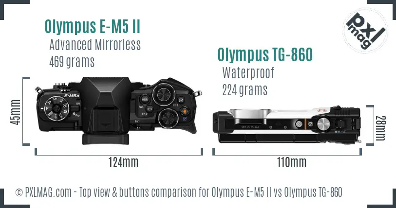Olympus E-M5 II vs Olympus TG-860 top view buttons comparison