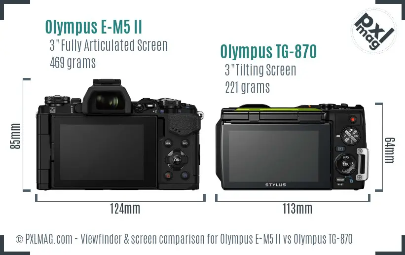 Olympus E-M5 II vs Olympus TG-870 Screen and Viewfinder comparison