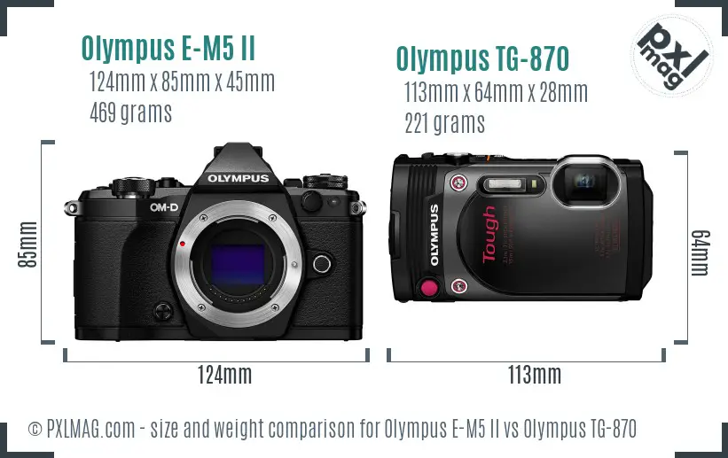 Olympus E-M5 II vs Olympus TG-870 size comparison