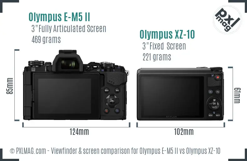 Olympus E-M5 II vs Olympus XZ-10 Screen and Viewfinder comparison