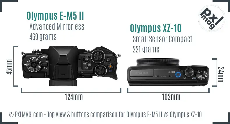 Olympus E-M5 II vs Olympus XZ-10 top view buttons comparison