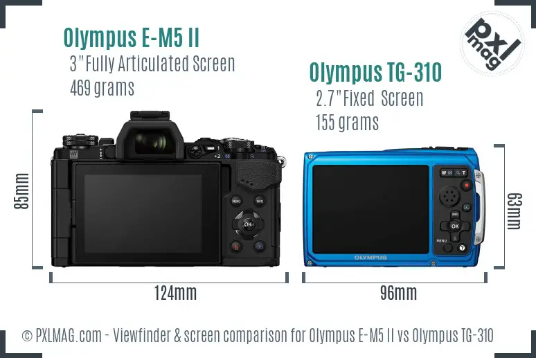 Olympus E-M5 II vs Olympus TG-310 Screen and Viewfinder comparison